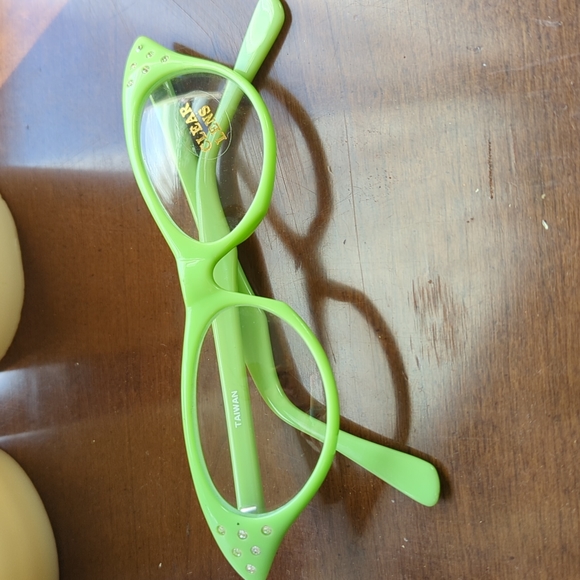 Chartreuse Retro Cat Eye Rhinestone Glasses - Picture 2 of 5